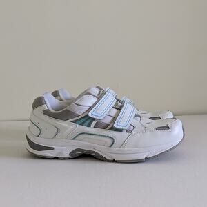 Vionic Tabi Leather Womens 11 Wide Hook & Loop White Blue Walking Sneakers